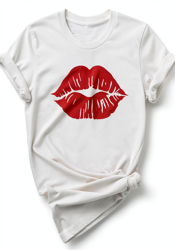 Valentinstag T-Shirt Damen mit O-Ausschnitt und Neon-Druck in Schwarz und Weiß