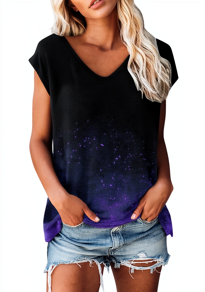 Damen T-Shirt in lässiger Pose mit Jeans