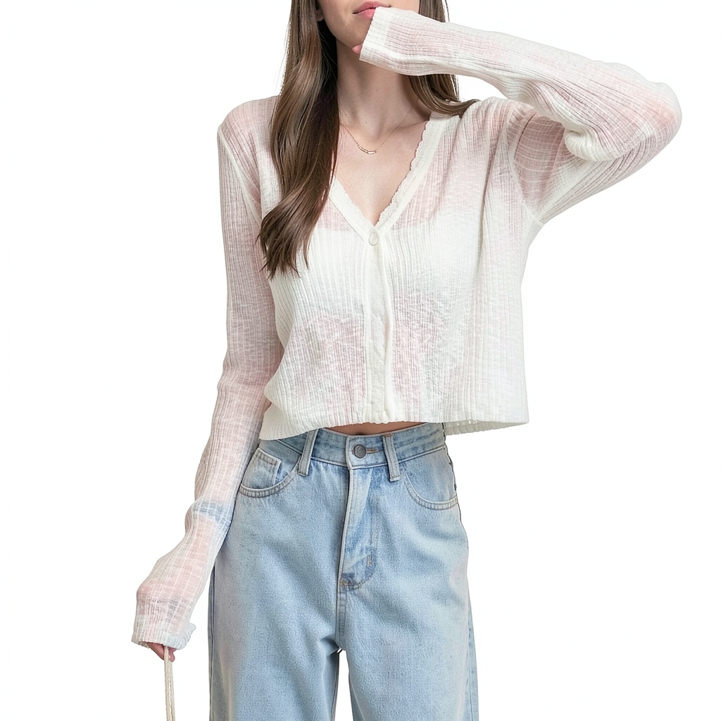 FWSHANGMAO Damen Bolero in Weiß mit transparentem Design