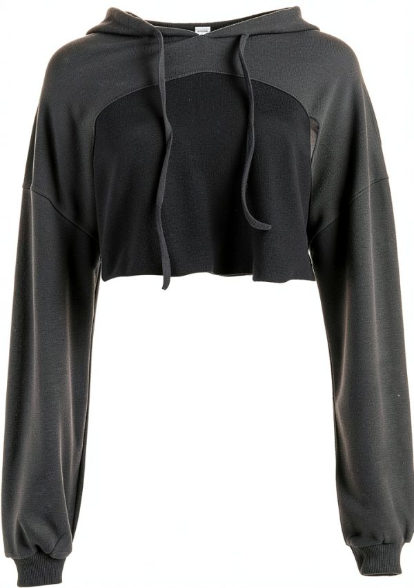 Kapuzenpullover Damen Cropp Top Hoodie Lange Ärmel Sport