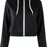 Generisch Damen Fleece Cropp Jacke weich praktische Kapuze-0