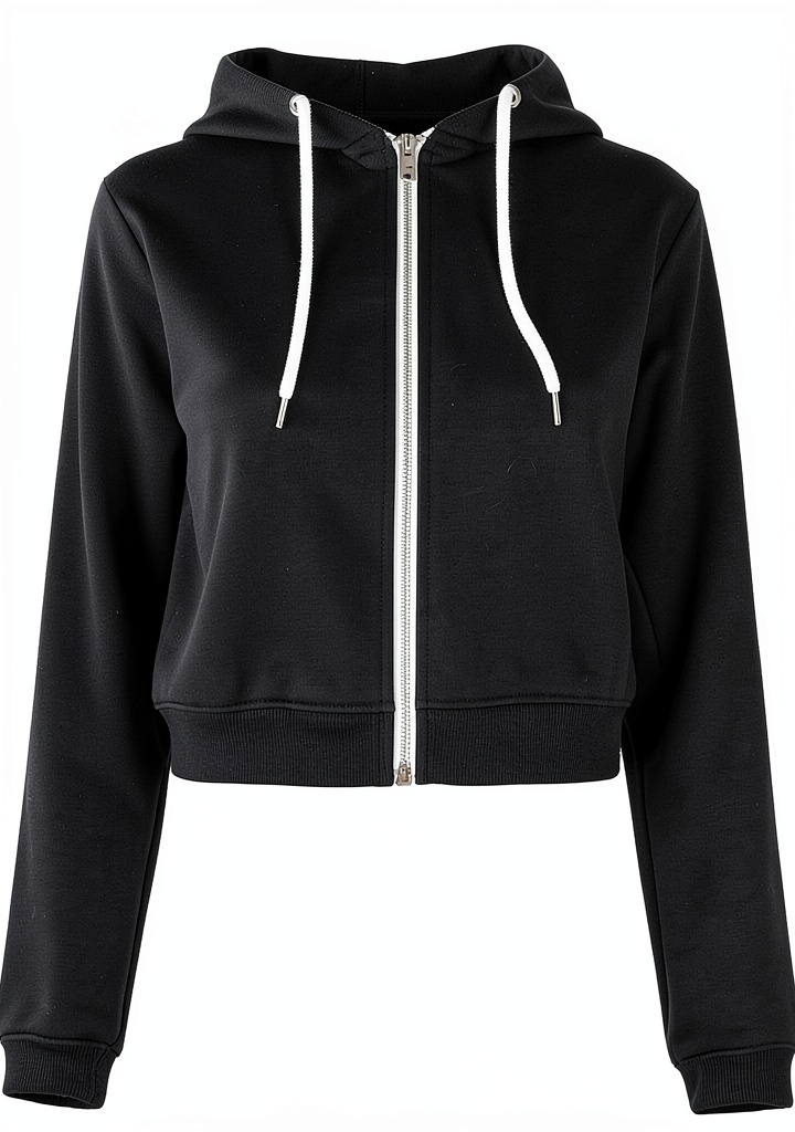 Damen Fleece Cropp Jacke in Grau und Schwarz auf einem Stuhl