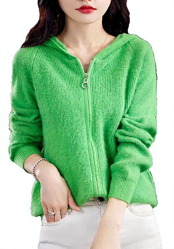 Generic Womens Cashmere Hooded Zip Sweater Winter Casual
