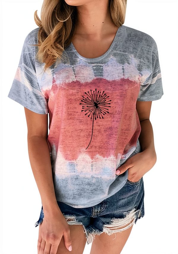 Damen T-Shirt Schwarz Tie Dye Print Rundhals Kurzarm