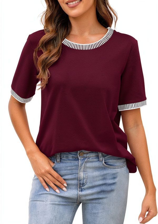 Damen T-Shirt gestreift Farbblock Kurzarm Casual Generisch