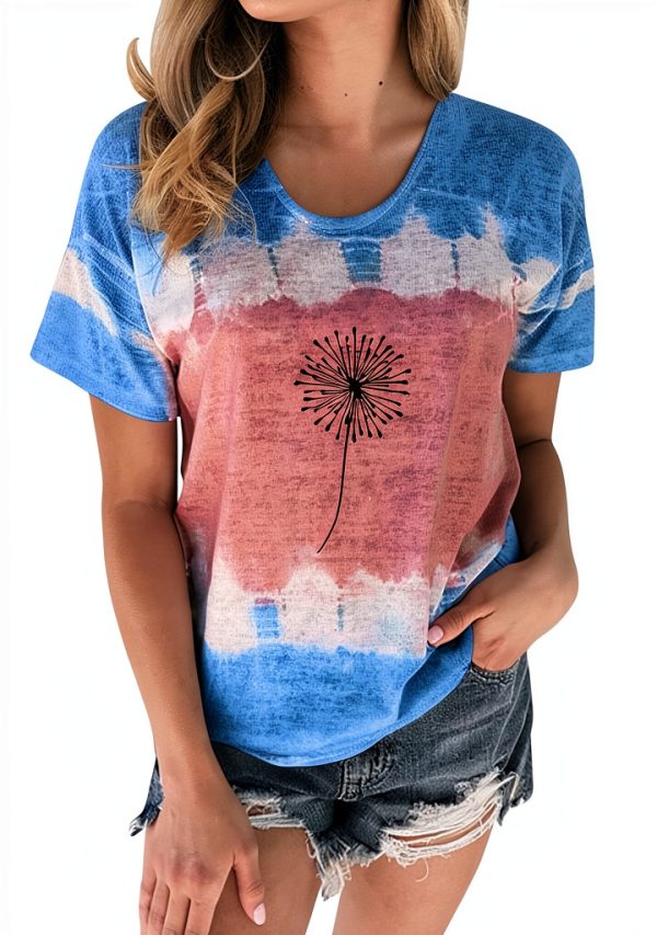 Damen T-Shirt Tie Dye Print Rundhals Kurzarm Generisch Blau