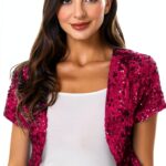 Generisch Pailletten Cropp Veste Damen tailliert kurz-0