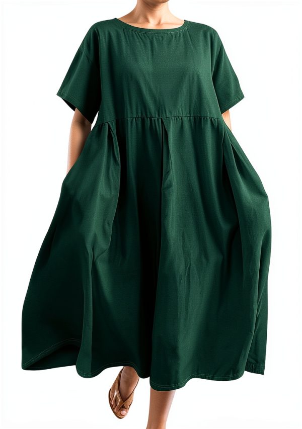 Leinenkleid Damen Oversize Stretch Rundhals ohne Ärmel
