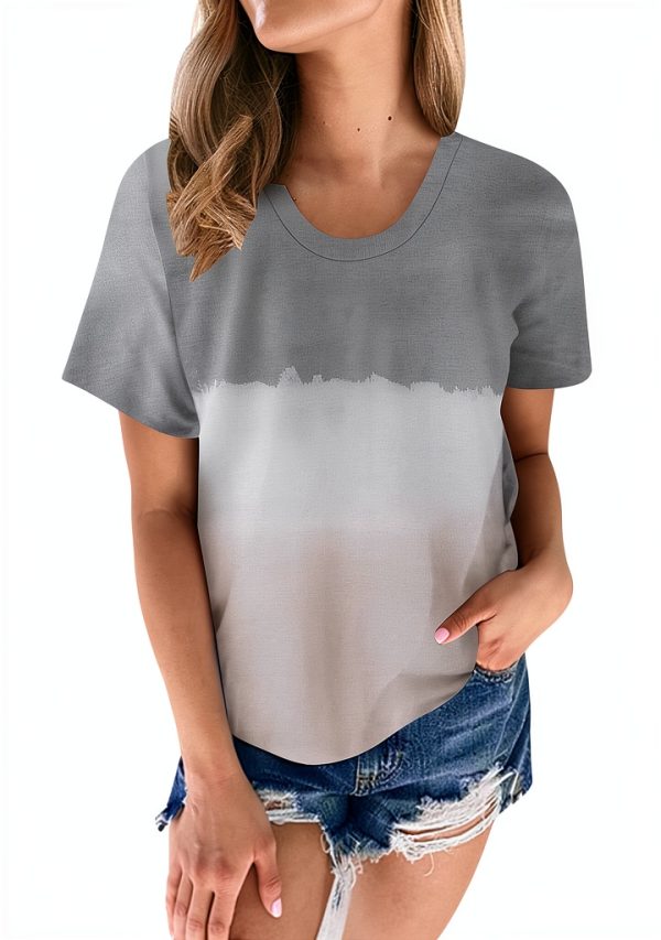 Damen T-Shirt Rundhals Kurzarm Gradient Casual Generisch