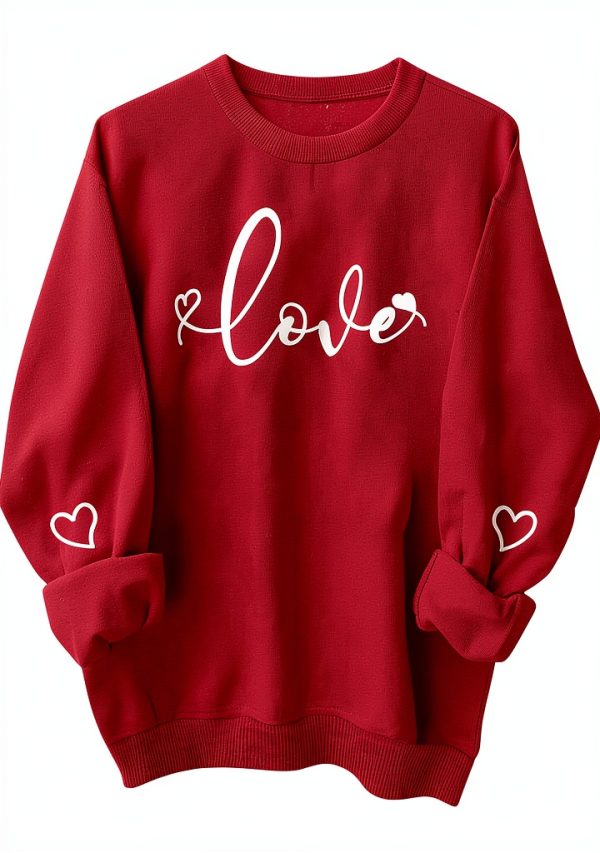 Damen Sweatshirt Leicht Baumwolle Herz Design Valentinstag