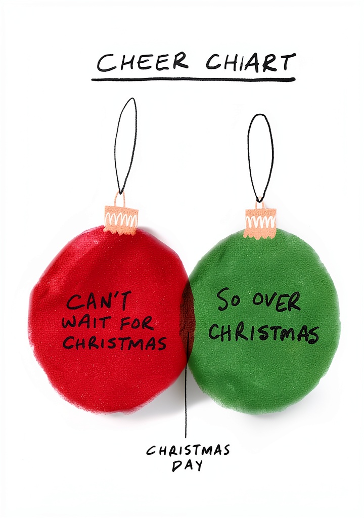 Lustige Weihnachtskarte von Hallmark mit grünem Design auf einem Tisch