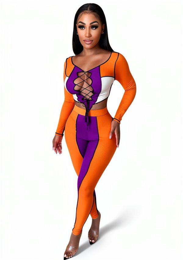 Yujun Damen Rib Nähen Wrap Brust Cropp Top Hose Set