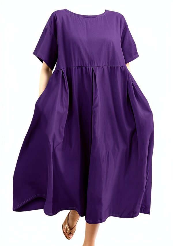 Sommerkleid Damen Stretch Oversize Leinen Rundhals ohne