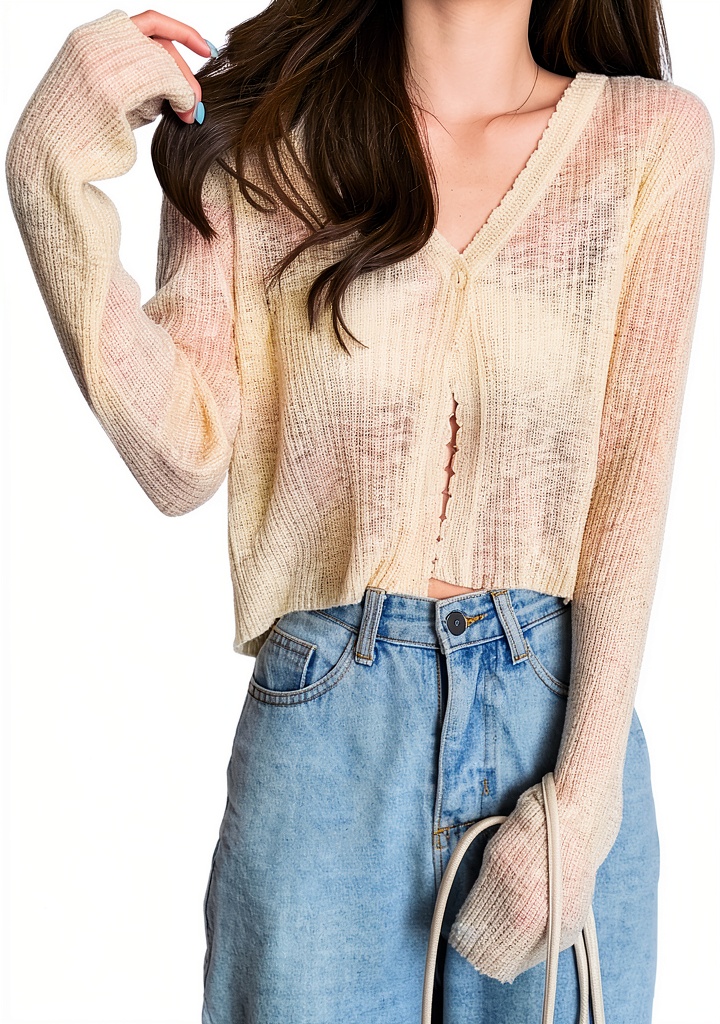 FWSHANGMAO Damen Bolero Strickjacke in Beige auf einem Kleiderbügel