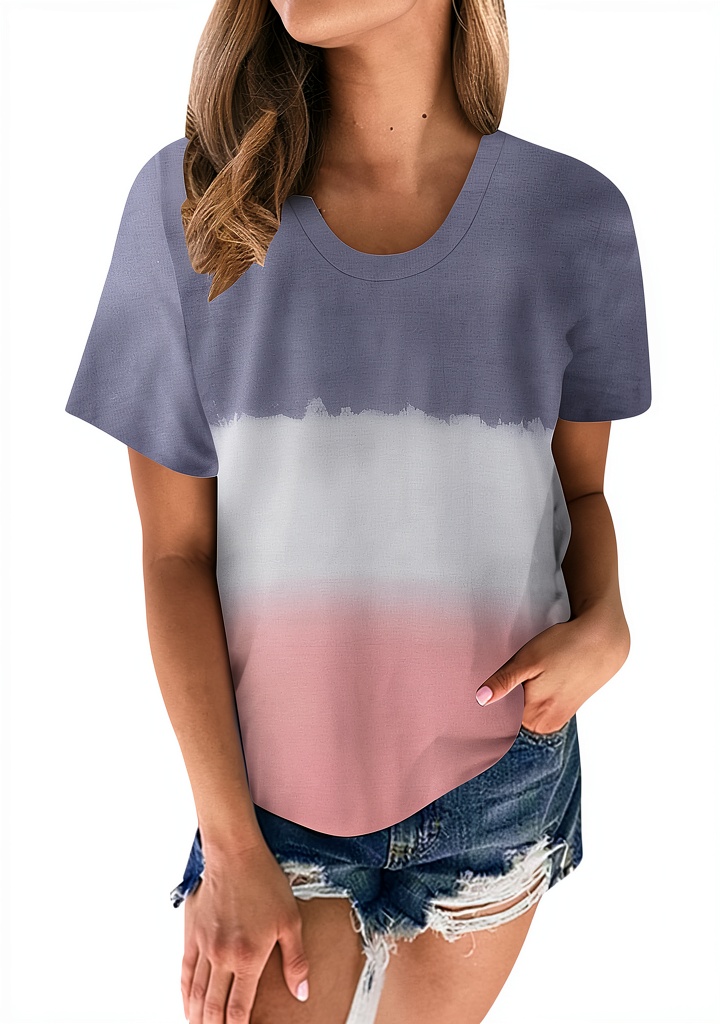 Damen Casual Gradient T-Shirt in Weiß und Grau auf Modell