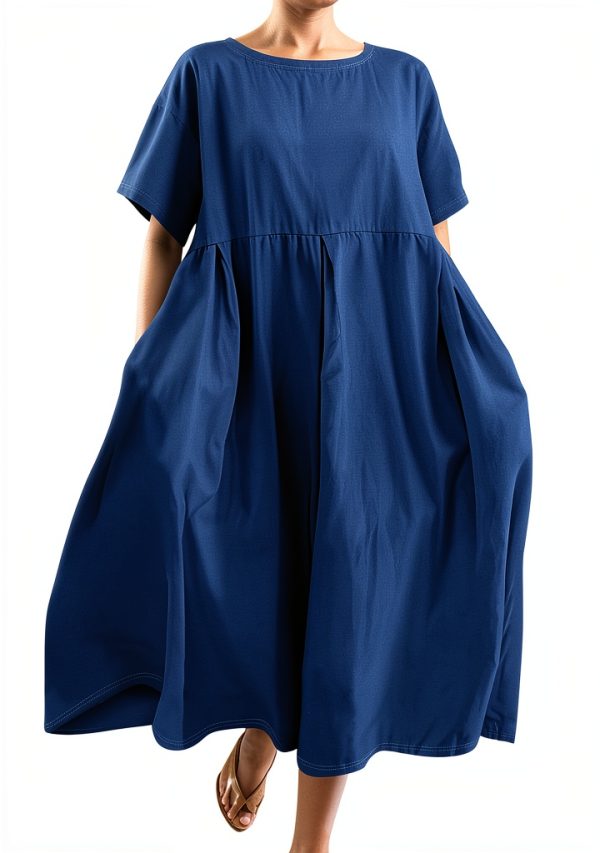 Kleid Damen Stretch Leinen Oversize Rundhals ohne Ärmel