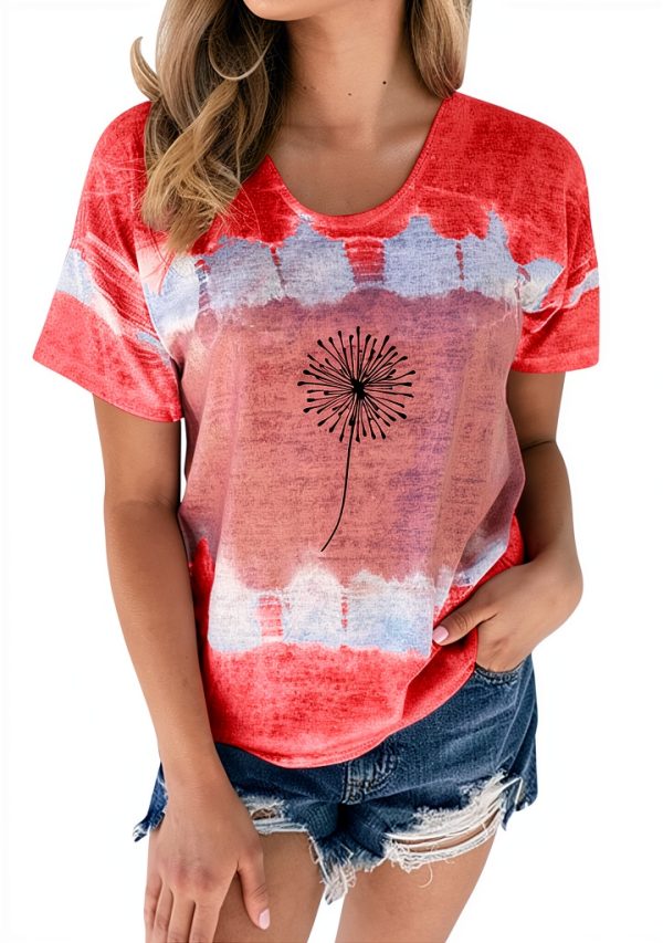 Damen T-Shirt Schwarz Tie Dye Print Rundhals Kurzarm