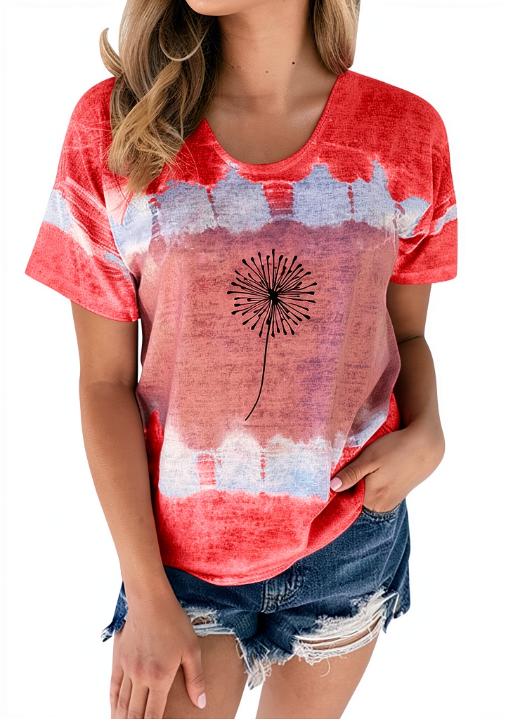 Damen T-Shirt mit Tie-Dye-Print in Schwarz und Weinrot