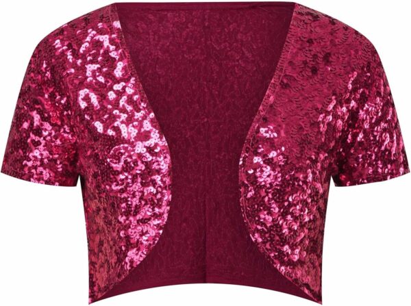 Generisch Pailletten Cropp Veste Damen tailliert kurz-5