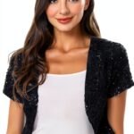 Generisch Pailletten Cropp Veste Damen tailliert kurz-0