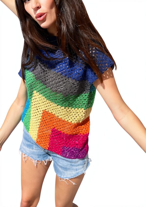 DELIMALI Damen T-Shirt Strickmaterial lässig-1