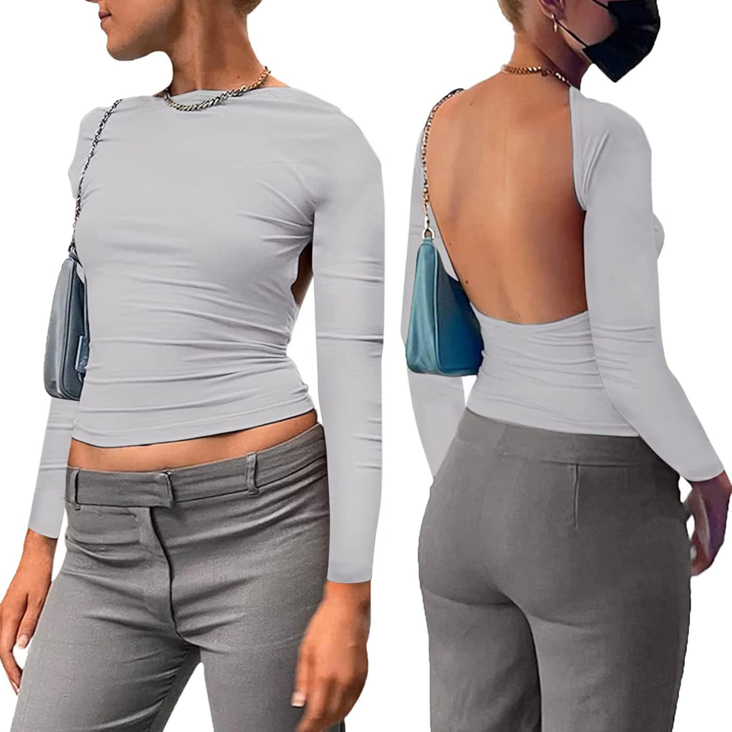Rückenfreies Damen-Top in reinem Farbdesign an einer Frau