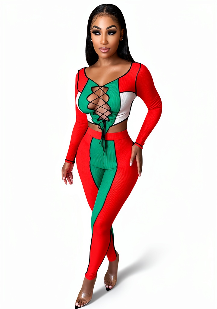 Yujun Damen-Set in Orange Lila Farbe mit Wrap-Brust-Design