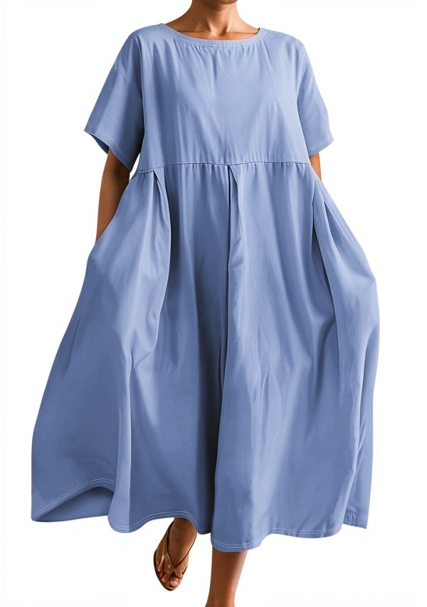 Kleid Damen Stretch Oversize Leinen Sommer Taschen Grau