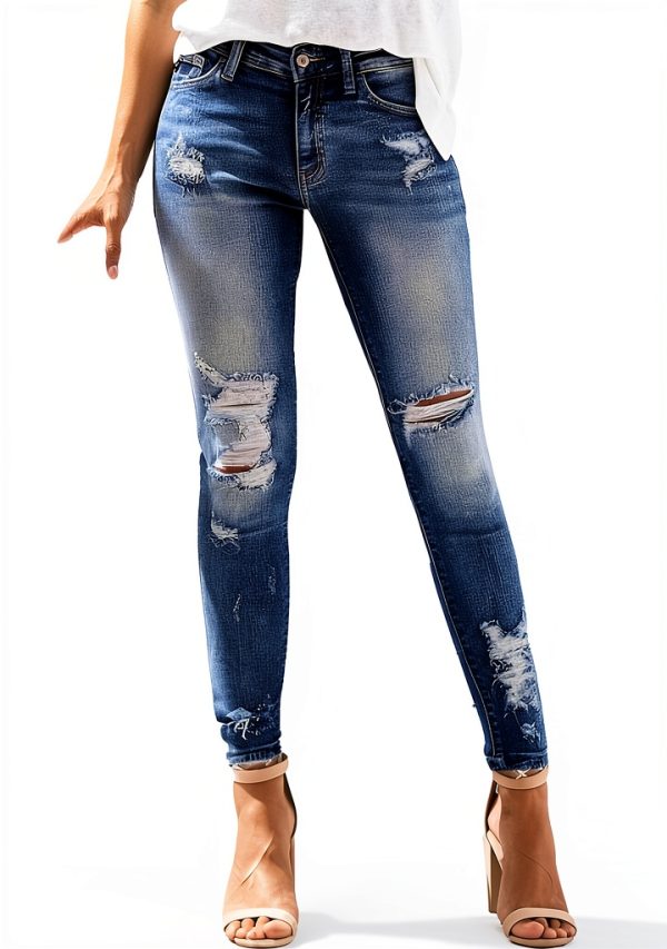 Frauen Jeans Stretch Denim Zerrissen Distressed Cropped