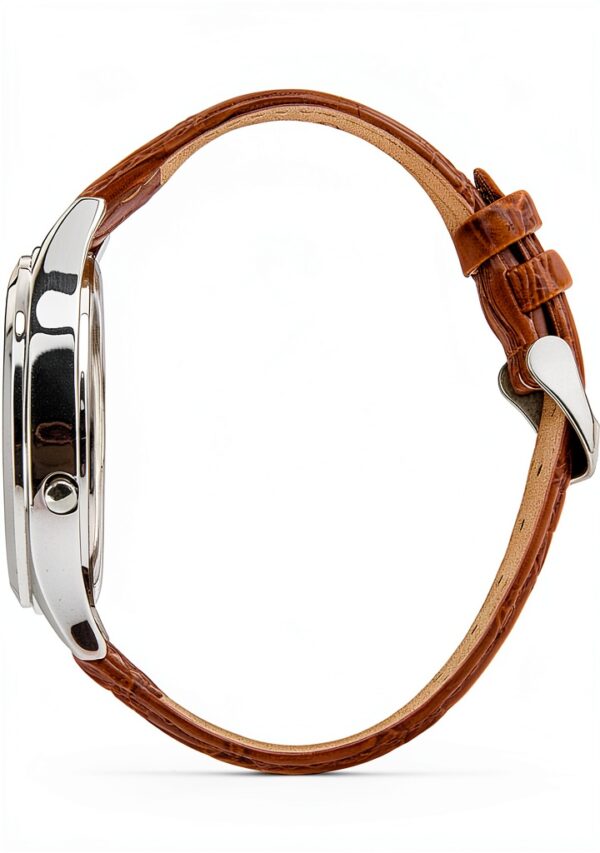 Zeit-Bar Funkuhr Herren 42mm Edelstahlgehäuse mit Lederarmband-2