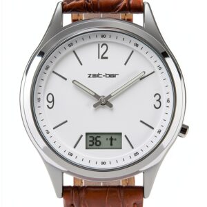 Zeit-Bar Funkuhr Herren 42mm Edelstahlgehäuse mit Lederarmband-0
