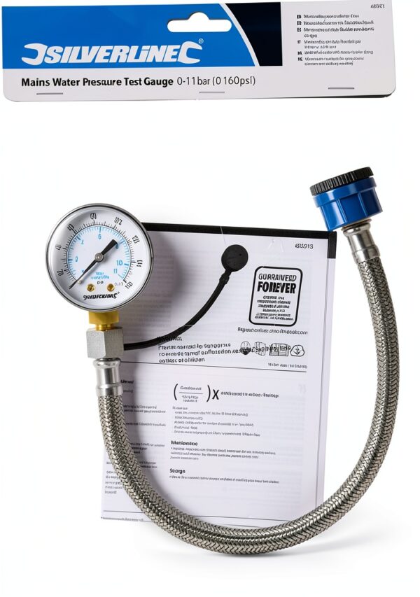 Wasserdruckmesser Silverline 482913 - Gold, Edelstahl Schlauch 0-11-3
