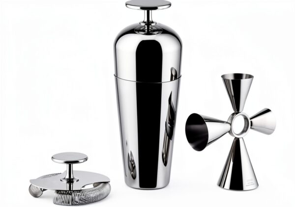 Alessi The Tending Box GIA26SET – Cocktail-Set mit Parisienne Shaker, Double Bar Sieb, Quadri Combo Jigger, aus Edelstahl 18/10-0