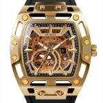 Guess Phoenix Herren Armbanduhr, Edelstahl, 42 mm, Silikonarmband, Schwarz, 5 bar, Zifferblatt: Champagne, GW0980G2-0