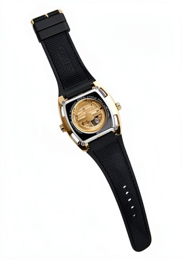 Guess Phoenix Herren Armbanduhr, Edelstahl, 42 mm, Silikonarmband, Schwarz, 5 bar, Zifferblatt: Champagne, GW0980G2-5