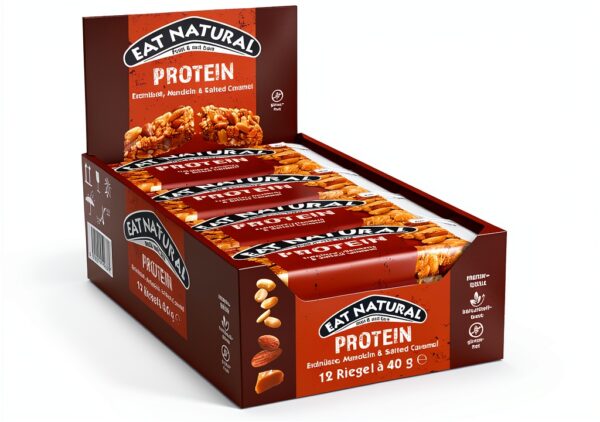 Eat Natural Frucht- & Nussriegel - Protein Erdnüsse, Mandeln & Salzkaramell - Proteinquelle, glutenfreier Snack - Perfekt für unterwegs. - 12x40 g-0