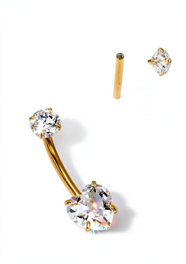 OUFER Internes Bauchnabelpiercing Gold Titan 14G mit Herz-CZ,-5