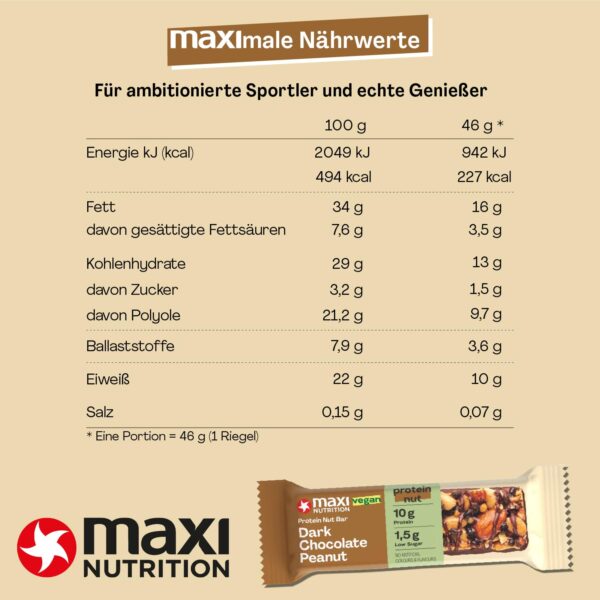 MaxiNutrition Dark Chocolate Peanut Nussriegel vegan 12x46g-1