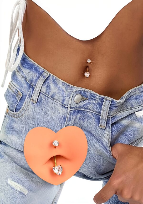 OUFER Internes Bauchnabelpiercing Gold Titan 14G mit Herz-CZ,-7