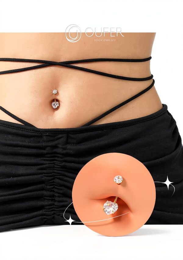 OUFER Internes Bauchnabelpiercing Gold Titan 14G mit Herz-CZ,-4