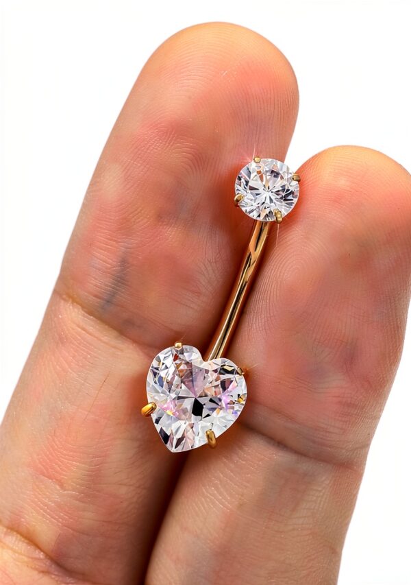 OUFER Internes Bauchnabelpiercing Gold Titan 14G mit Herz-CZ,-6