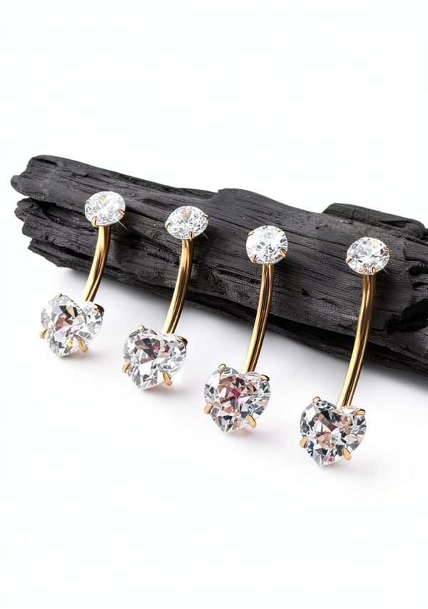 OUFER Internes Bauchnabelpiercing Gold Titan 14G mit Herz-CZ,-2